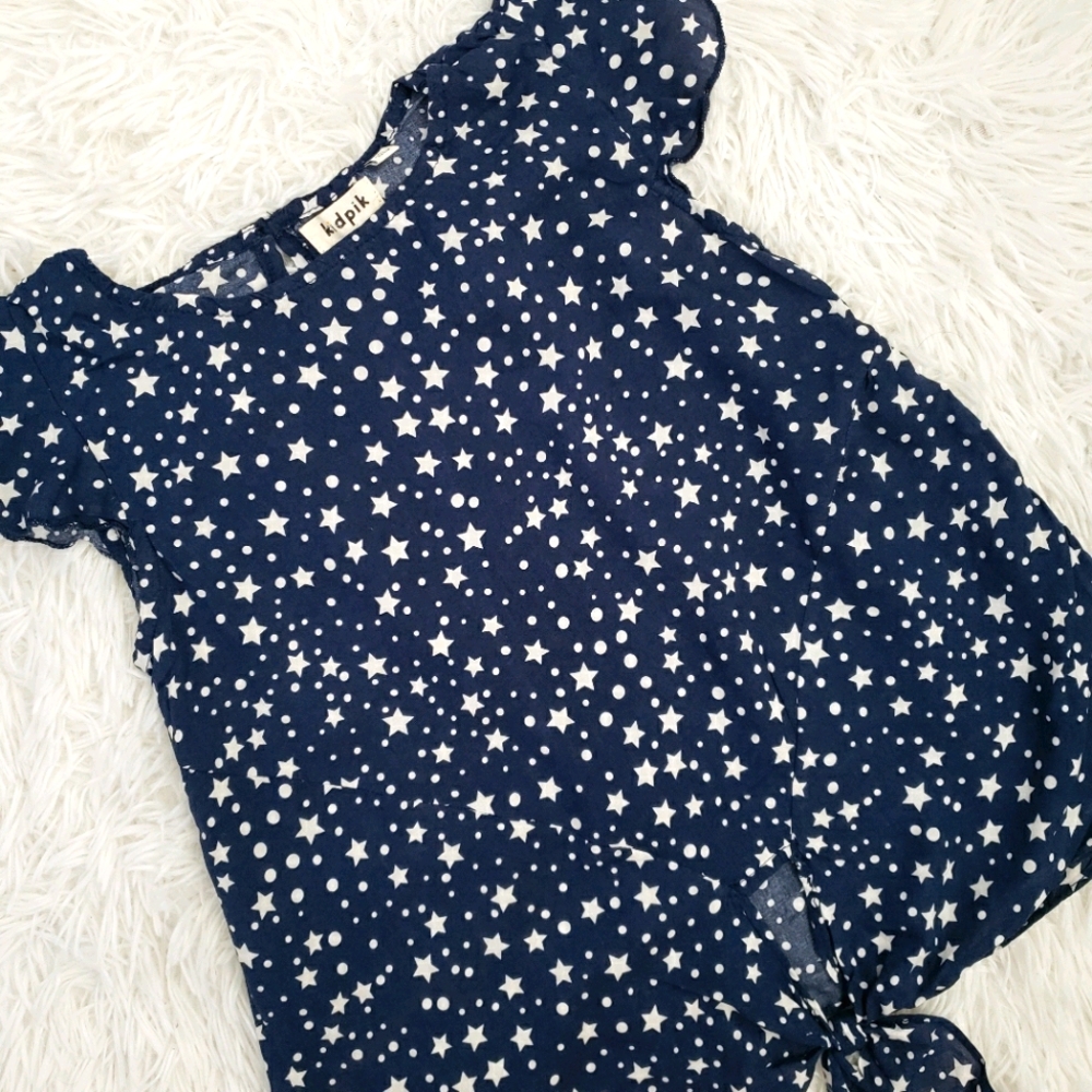 Girl's Navy with Stars Ruffle Tie Top sz 12